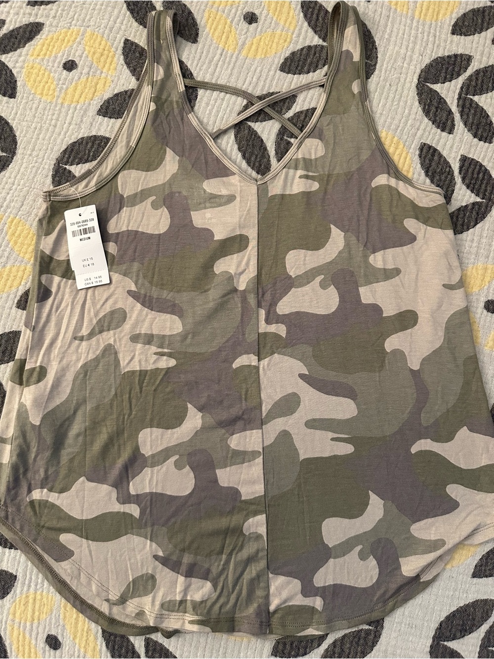 Hollister Olive & Taupe Camo V-Neck Crisscross Tank